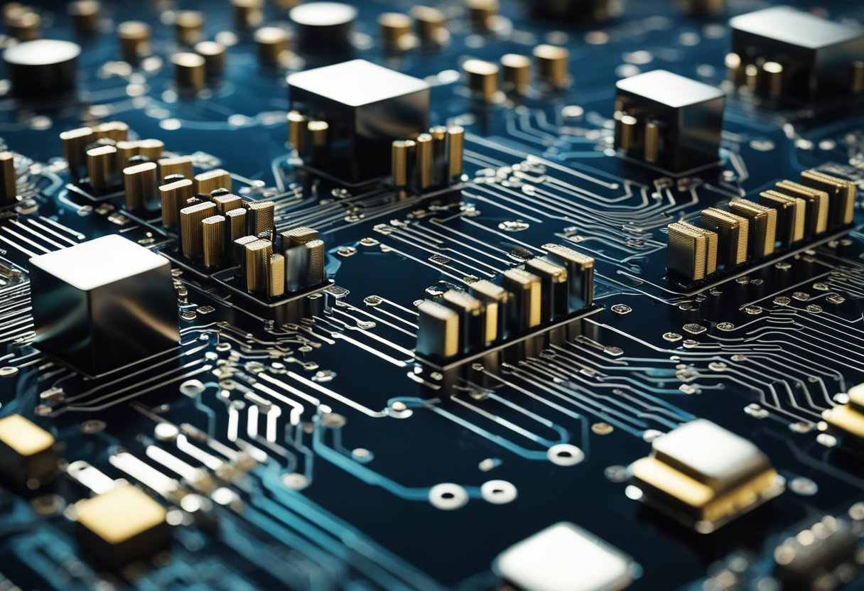 A group of electronic devices and radio technology components are interconnected and communicating wirelessly, forming a mesh network known as Meshtastic